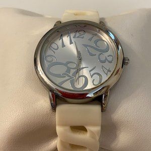 BWC Womens Silver Tone White Stretch Band Silicone Watch